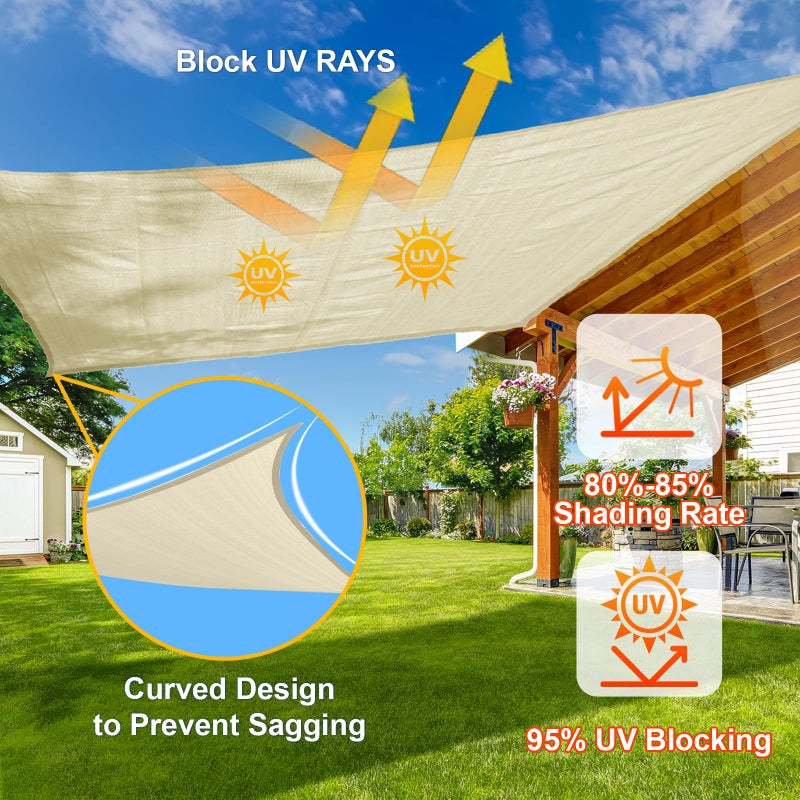 SUNLAX Sun Shade Sail 12' x 16' Butter Cream Rectangle Canopy Sail Shade Cover UV Block Permeable Sunshade Outdoor for Patio Backyard (We Make Custom Size) - Image 4